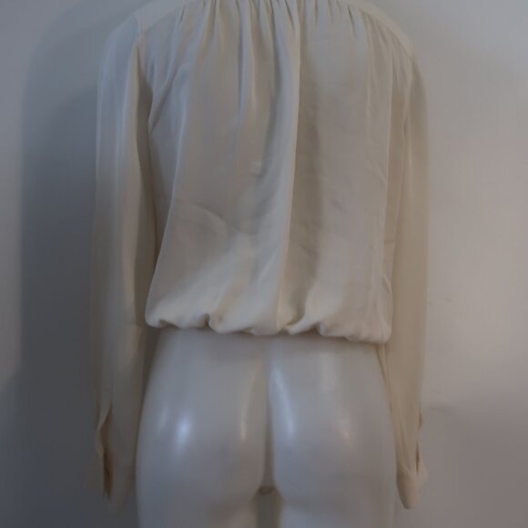 Women Theory Ivory Pure Silk Front Tie Cropped Blouse Top M - Picture 8 of 12